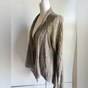 Sundance Women Open Knit Cardigan Sweater Crochet Medium Green Tan Brown Linen